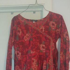 Anarkali Red Floral Long Sleeve Dress